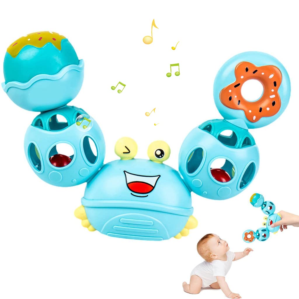 PATPAT Rattles for Baby 0-6 Months Cartoon Crab Sensory Teething Toys for Babies 360 ° Rotation Rattle Toy BPA-Free Soothing Toy Toddler Activity Toys New Born Baby Toys Gifts for Boys Girls- Blue PATPAT Rattles for Baby 0-6 Months Cartoon Crab Sensory Teething Toys for Babies 360 ° Rotation Rattle Toy BPA-Free Soothing Toy Toddler Activity Toys New Born Baby Toys Gifts for Boys Girls- Blue